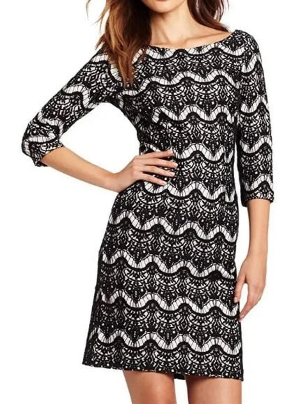 Lilly Pulitzer "Nikola" Black & White Knit Lace Dress, Size S, (Originally $198)